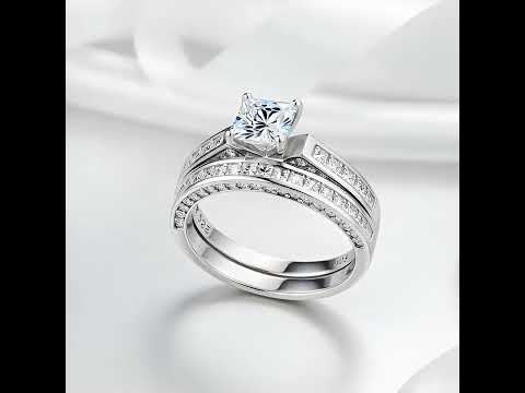 2.96 Ct Princess Cut White Diamond Option Ring Set