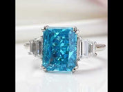 Three Stone Aquamarine Blue Radiant Cut Engagement Ring