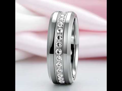 Men's Tungsten Wedding Band with Eternity Diamond Inlay