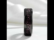 Heart Pattern Pink Carbon Fiber Tungsten Men's Ring
