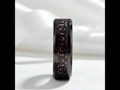 Heart Pattern Pink Carbon Fiber Tungsten Men's Ring