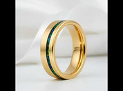 Gold Polished Green Opal Inlay Tungsten Unisex Wedding Band