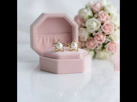 Cute Fresh Water Pearl Star Stud Earrings