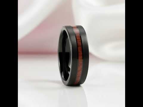 Black Tungsten Carbide Wedding Band with Nature Wood Inlay
