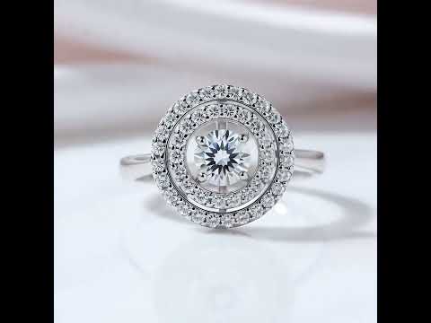 Round Diamond Option Dancing Stone Double Halo Ring