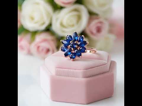 Dark Blue Sapphire Flower Ring