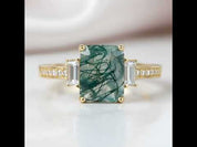 2.38 ct Emerald Cut Gemstone Three Stone Engagement Ring