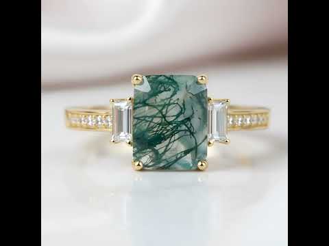 2.38 ct Emerald Cut Gemstone Three Stone Engagement Ring