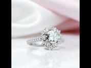 6.5mm Round Cut Diamond Flower Engagement Ring