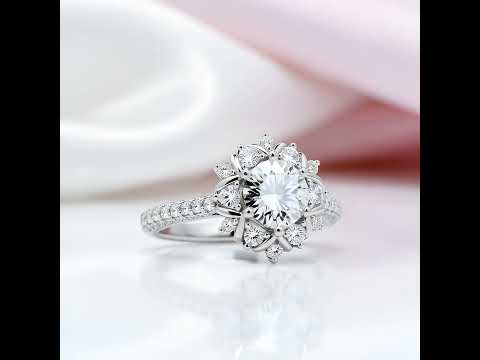6.5mm Round Cut Diamond Flower Engagement Ring