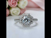 White Gold Sunflower 1.2ct Diamond Halo Engagement Ring