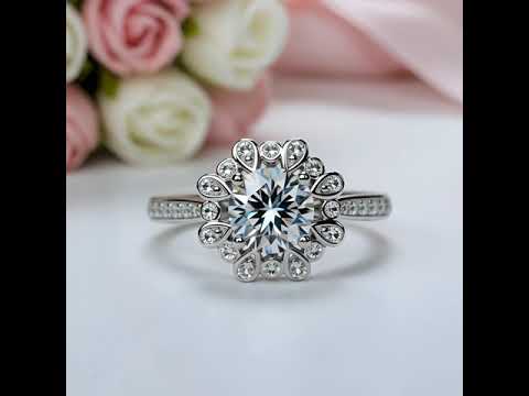 White Gold Sunflower 1.2ct Diamond Halo Engagement Ring