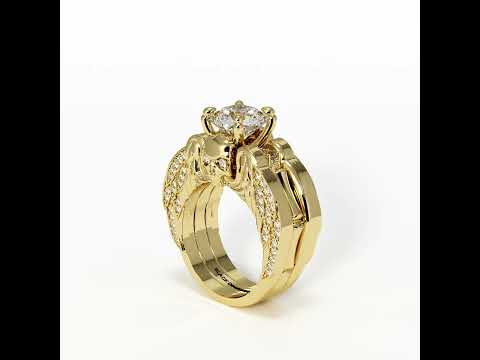 Eternal Love Rings- Round Cut Diamond Skull Engagement Ring in 14k White Gold