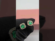 14k Yellow Gold Emerald with Diamond Option Halo Stud Earrings