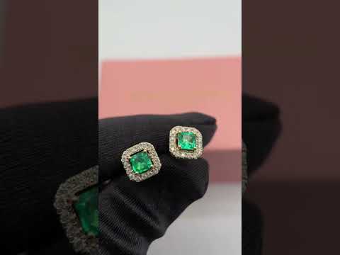 14k Yellow Gold Emerald with Diamond Option Halo Stud Earrings