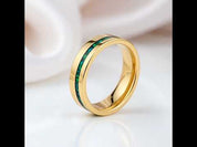 Green Opal Inlay Yellow Gold Tungsten Carbide Men's Ring