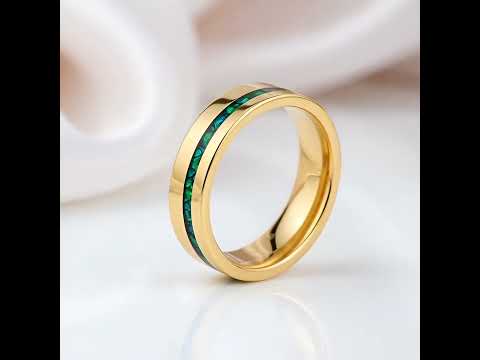 Green Opal Inlay Yellow Gold Tungsten Carbide Men's Ring