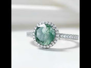 8mm Round Moss Agate Halo Engagement Ring