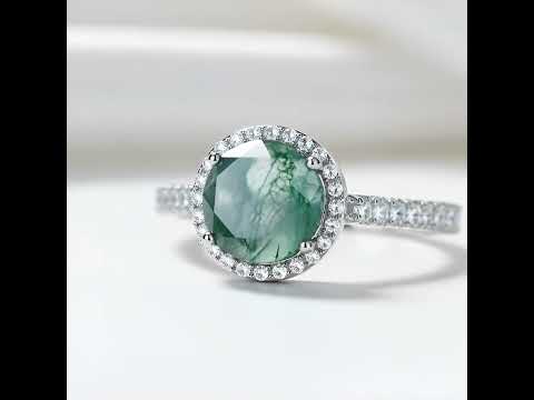 8mm Round Moss Agate Halo Engagement Ring