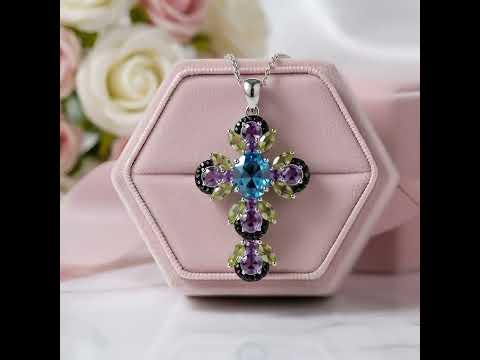 Vintage Oval-cut London Blue Topaz Cross Necklace