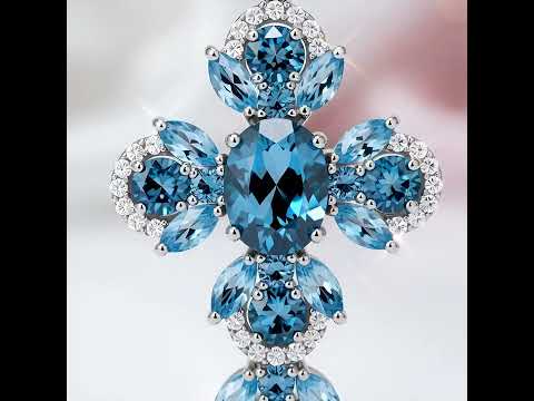 Oval-cut London Blue Topaz Gemstone Cross Necklace – Black