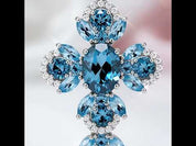 Oval-cut London Blue Topaz Gemstone Cross Necklace