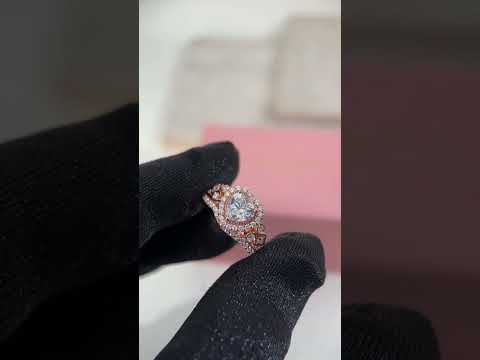 Rose Gold Heart Shape Vintage Style Diamond Option Ring Set