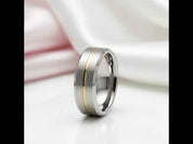 Beveled Edge Tungsten Carbide Men's Ring with Gold Line Inlay