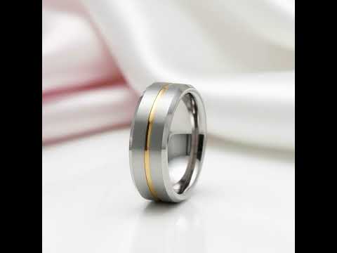 Beveled Edge Tungsten Carbide Men's Ring with Gold Line Inlay