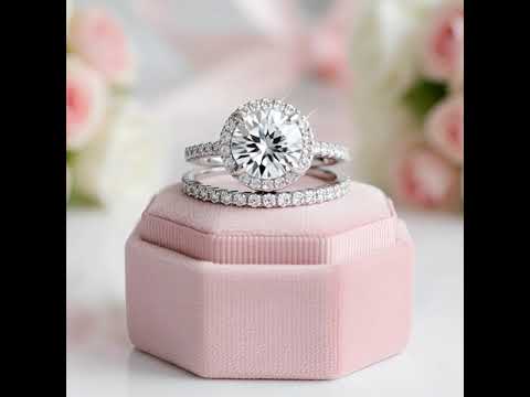 Classic Halo Round Cut White Gold Wedding Ring Set