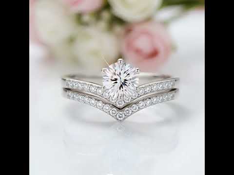 Diamond Option Wishbone Wedding Curved Half Eternity Ring Set