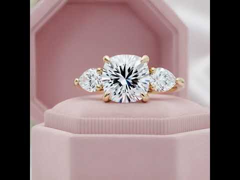 Yellow Gold 1.5ct Cushion Cut Three Stone Engagement