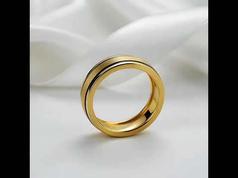 Brush-polished Men's Wedding Band with Black Enamel Lining