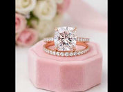 3.0ct Cushion Cut Rose Gold Clear Sapphire Wedding Ring Set