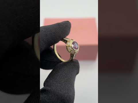 14k Yellow Gold Round Cut Alexandrite Filigree Engagement Ring