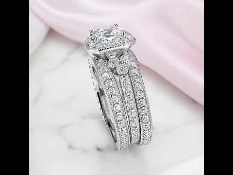 1.2ct Princess Cut Diamond Option Halo Vintage Option Ring Set