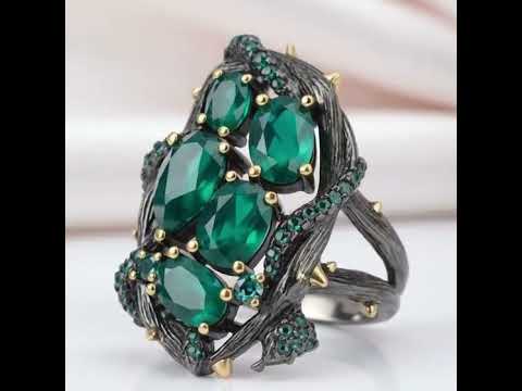 Handmade Branch Snake Ring with Natural Green Agate