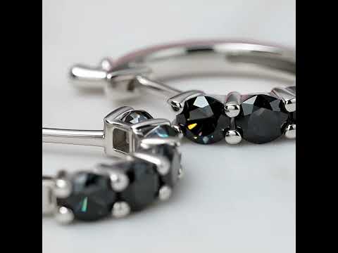 3.5mm 2.0 Ct Black Diamond Round Hoop Earrings