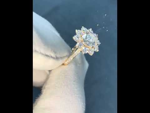 10k Yellow Gold Round Diamond Option Sunflower Shaped Engagement Ring