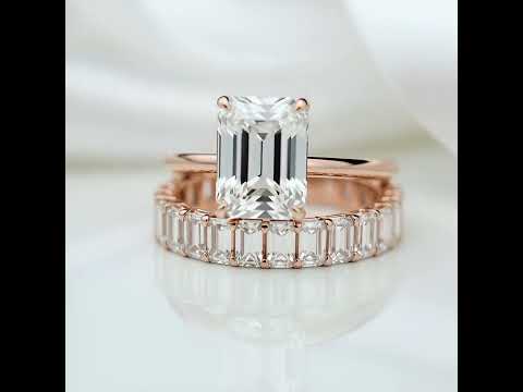 Yellow Gold 3.5ct Emerald Cut Engagement Ring & Emerald Cut Band