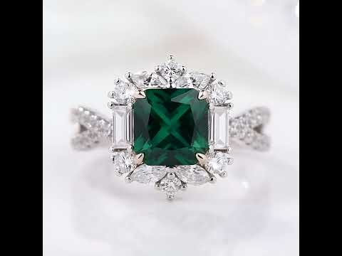 Vintage Twist Emerald Green Princess Cut Engagement Ring