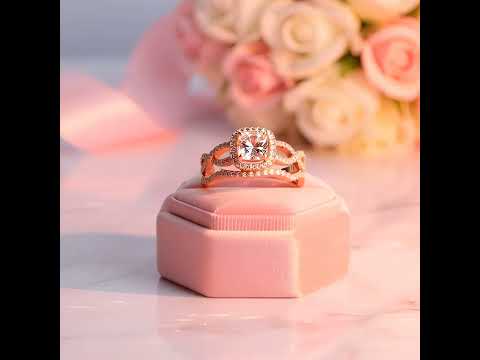 18K Rose Gold Cushion Cut 1.0 Ct Diamond Option Halo Engagement Ring