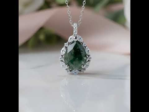 Pear-cut Natural Green Moss Agate Necklace