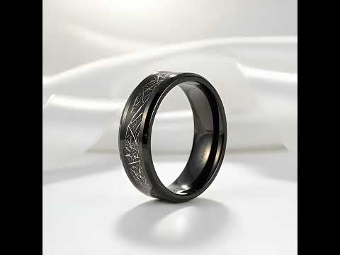 Black Beveled Titanium Wedding Band with Silk Inlay