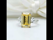 Yellow Sapphire 4.0ct Emerald Cut Three Stone Engagement Ring