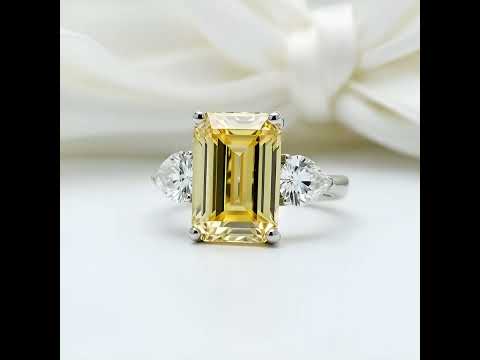 Yellow Sapphire 4.0ct Emerald Cut Three Stone Engagement Ring