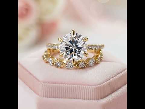 Classic Yellow Gold 6 Prong Round Cut Wedding Set