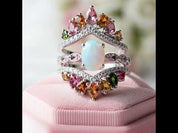 3-Piece Opal Tourmaline Gems Ring Set