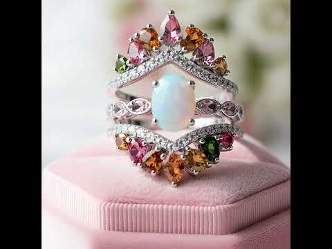 3-Piece Opal Tourmaline Gems Ring Set