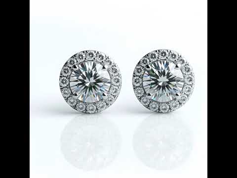 Four Prong Round Diamond Option Belle Dame Halo Earrings